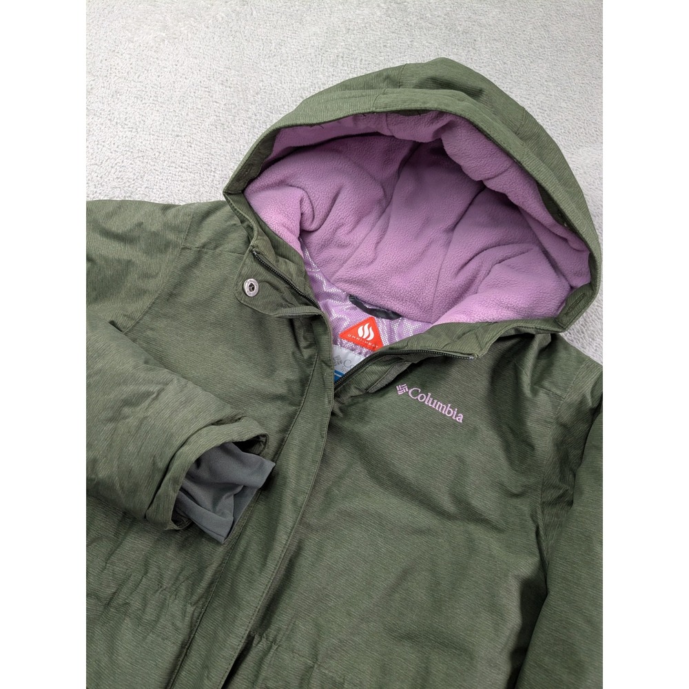 Columbia Omni-Heat Waterproof Winter Parka Jacket Olive Green Lavender Large